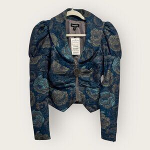 NWT: RARE BEBE Puff Sleeved Ruched Victorian Tapestry Jacket, SZ: 4